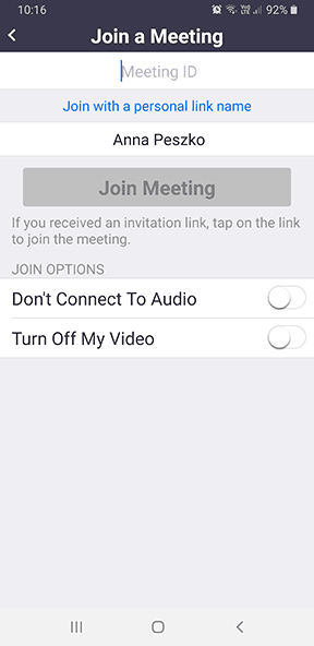 Zoom App Join meeting